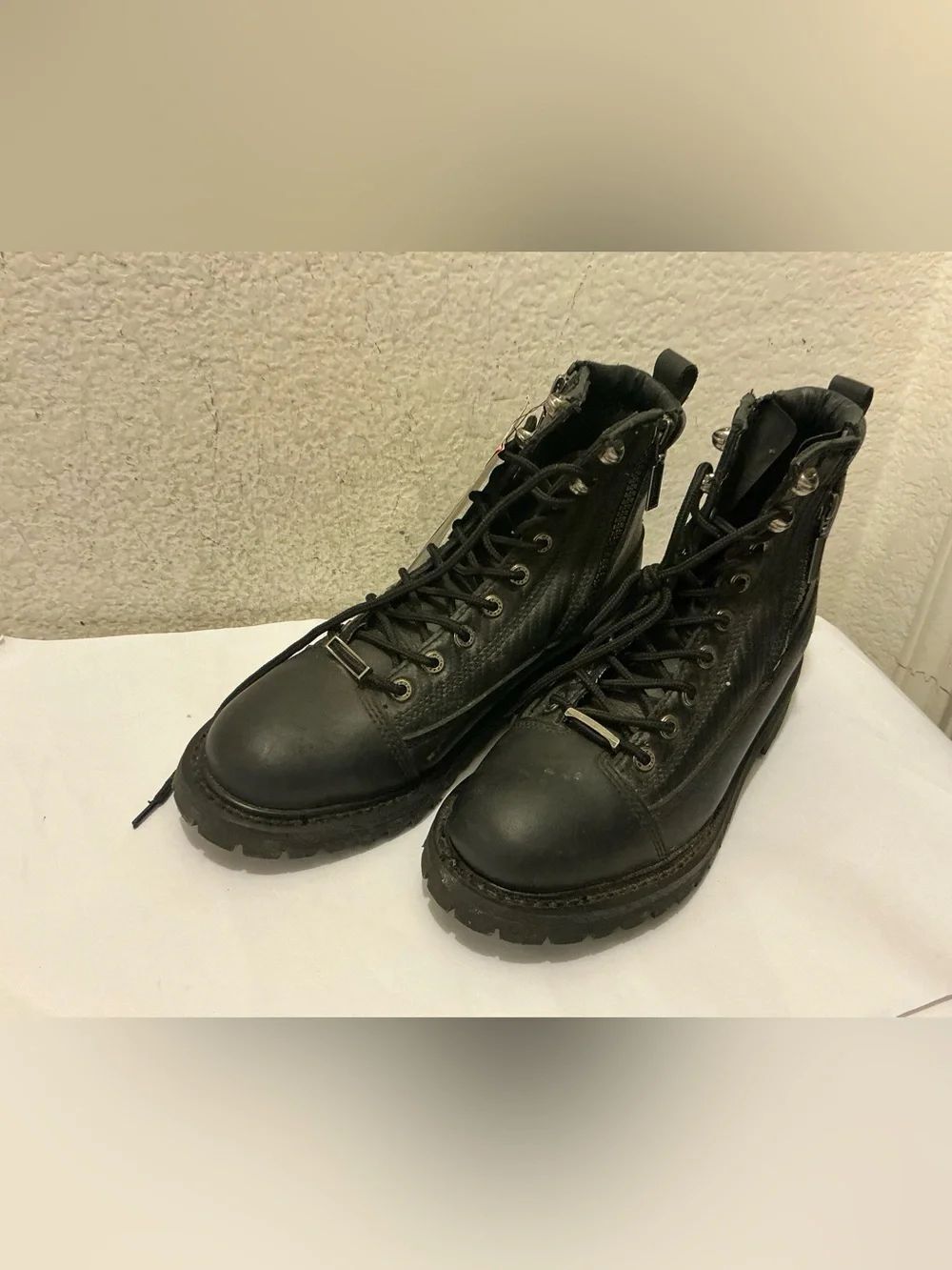Milwaukee Sz 9.5 C Accelerator Motorcycle Zipper Black Lace-Up Leather  Boots